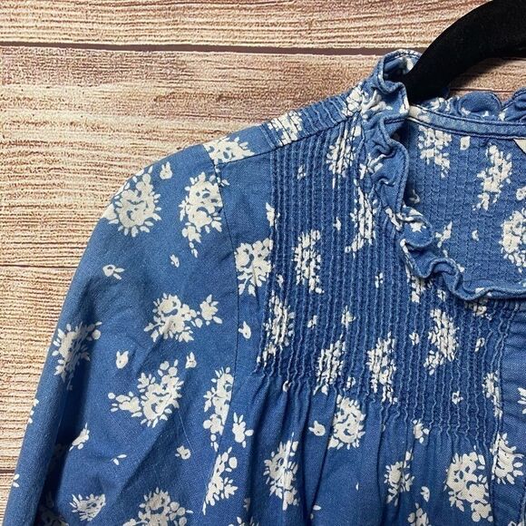J Crew Indigo Blue Chambray Floral Popover Top - Picture 6 of 7